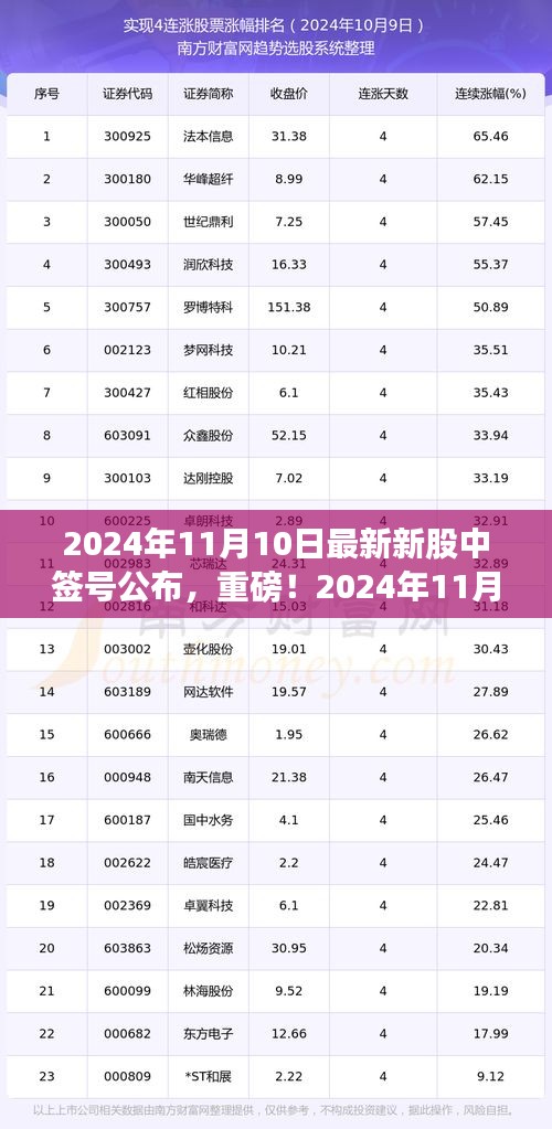 重磅揭曉！2024年11月10日新股中簽號公布，你中簽了嗎？