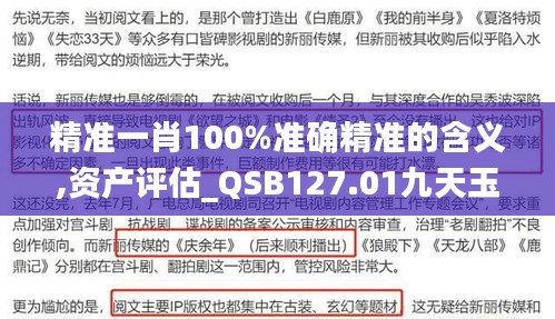 精準(zhǔn)一肖100%準(zhǔn)確精準(zhǔn)的含義,資產(chǎn)評估_QSB127.01九天玉仙