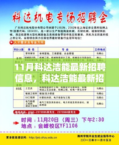 11月科達(dá)潔能最新招聘信息發(fā)布，求職者的福音